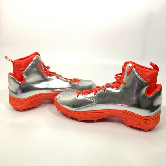 Adidas Mens Football Cleat Size 14 & 13 1/2 Silver Gray Orange High Rise AQ8640 - Picture 4 of 7